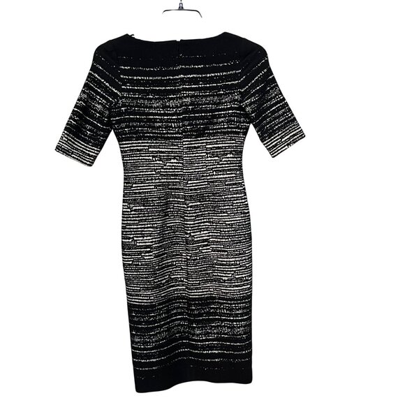 Rickie Freeman Teri Jon Black White‎ Stripe Short Sleeve Wool Fitted Dress Sz 8 - Picture 2 of 7